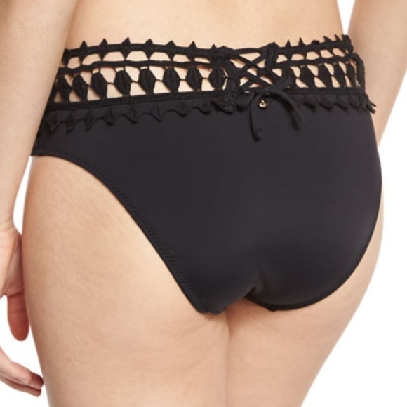 Ale by Alessandra Free Spirit Crochet-Trim Bikini Bottom in Black - Picture 2 of 6